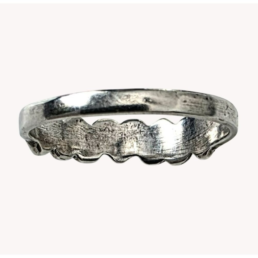 Vintage Sterling Silver Heart Ring Band Marcasite Beaded Carved Handcrafted 6.25 - Picture 5 of 9